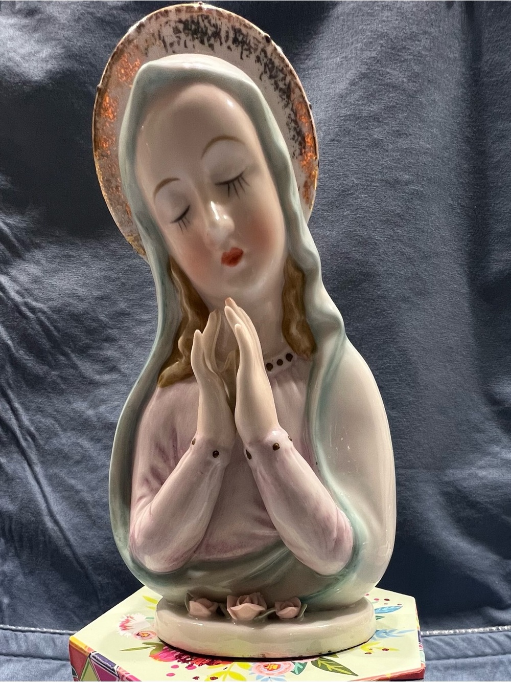Napco - Religious Madonna Figurine in Cream and Pastel Blue